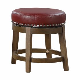 Round Swivel Stools Set of 2, Red Faux Leather 360-degree Swivel Seat Nailhead Trim Solid Wood Frame Brown Finish Furniture