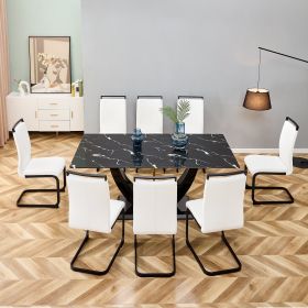 Table and chair set, modern dining table, patterned table top and black MDF table legs, soft and comfortable dining chair, perfect for dinner