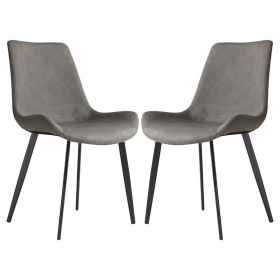 2 PCS Faux Leather Dining Chairs, Mid Century Modern Leisure Upholstered Chair with Metal Legs for Kitchen Living Room Grey