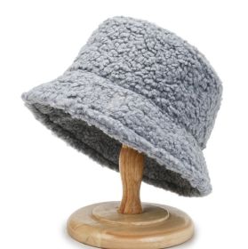 2021 Women's Harajuku Bucket Hat Solid Color Women Men Fishing Fisherman Hats Autumn Winter Lamb Wool Outdoor Warm Panama Cap (Ships From: China, Color: Gray)