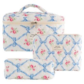 Cosmetic Bags for Women(3 pcs) Cute FloralMakeup Bag, Organizer Storage Make Up Bag,Travel Toiletry bags,Handbags Purses (Color: Blue Bow)